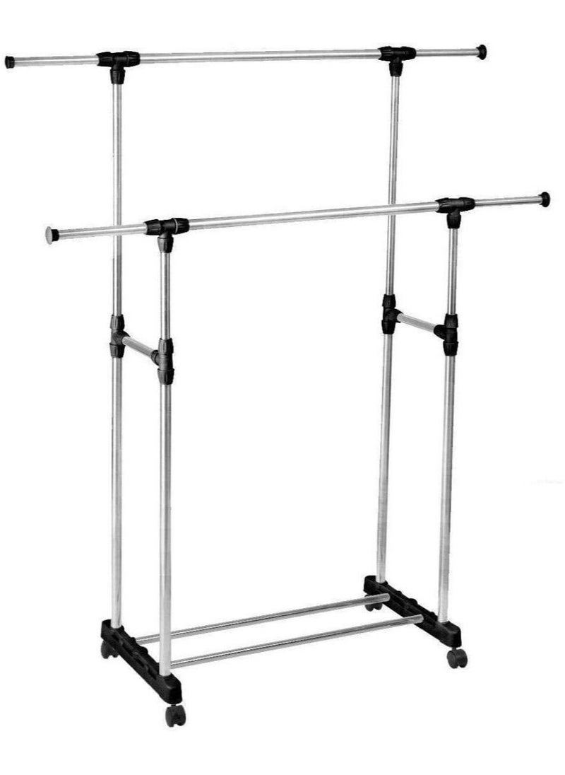 DOUBLE POLE Double Pole Extendable Clothes Rack Hanger Silver  - Image 3