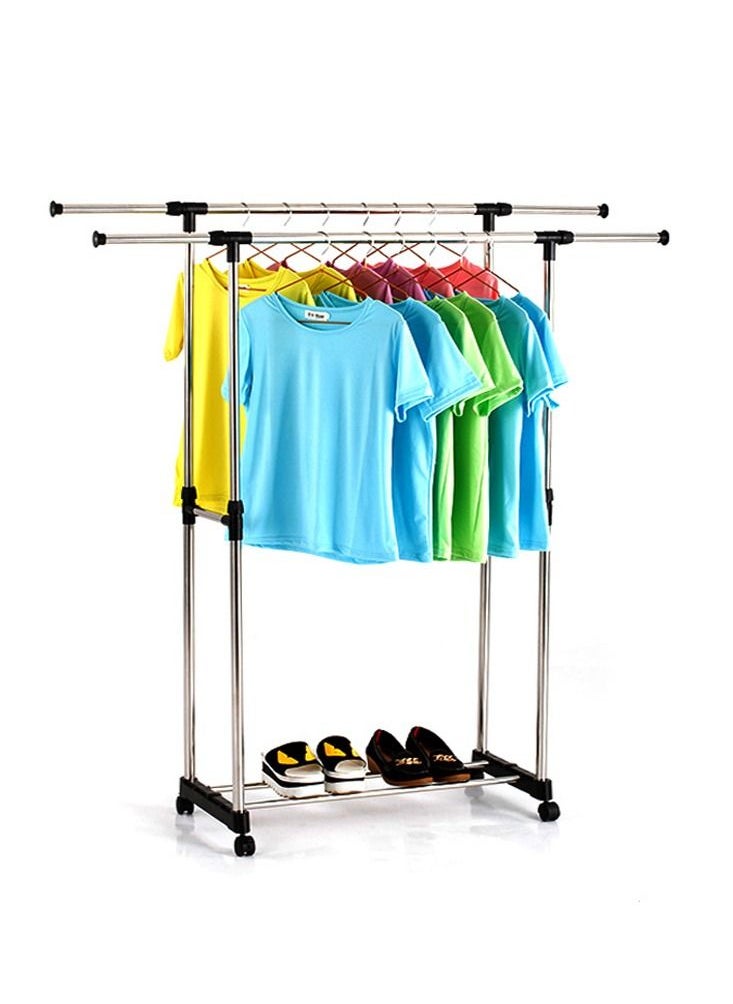 DOUBLE POLE Double Pole Extendable Clothes Rack Hanger Silver  - Image 1