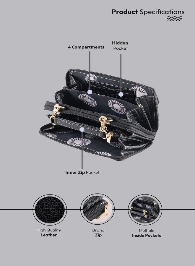 باند ليزر حقائب يد نسائية من الجلد الطبيعي من ماركة BRAND LEATHER، حقائب يد عصرية وأنيقة مناسبة للحفلات وحفلات الزفاف، حقائب يد صغيرة الحجم (لون أسود بنقشة جلد التمساح). - Image 5