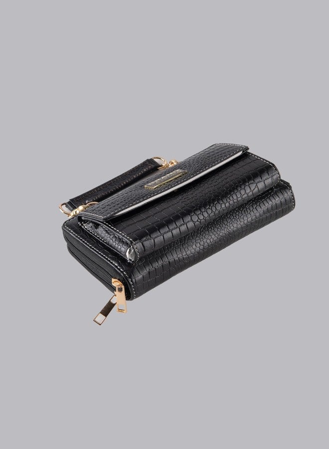 باند ليزر حقائب يد نسائية من الجلد الطبيعي من ماركة BRAND LEATHER، حقائب يد عصرية وأنيقة مناسبة للحفلات وحفلات الزفاف، حقائب يد صغيرة الحجم (لون أسود بنقشة جلد التمساح). - Image 3