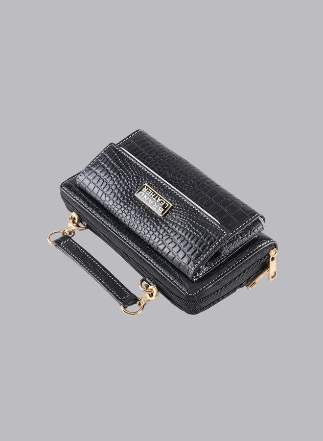 باند ليزر حقائب يد نسائية من الجلد الطبيعي من ماركة BRAND LEATHER، حقائب يد عصرية وأنيقة مناسبة للحفلات وحفلات الزفاف، حقائب يد صغيرة الحجم (لون أسود بنقشة جلد التمساح). - Image 4