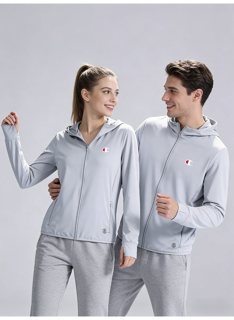 Champion Light Gray Plus Size Sun Protection Hooded Jacket - Unisex UPF Lightweight Zip-Up for Men & Women - Image 2