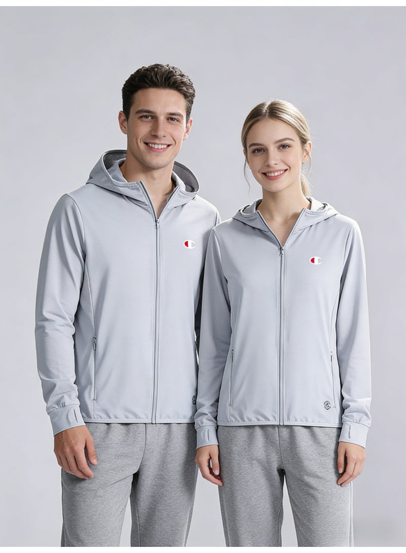 Champion Light Gray Plus Size Sun Protection Hooded Jacket - Unisex UPF Lightweight Zip-Up for Men & Women - Image 1