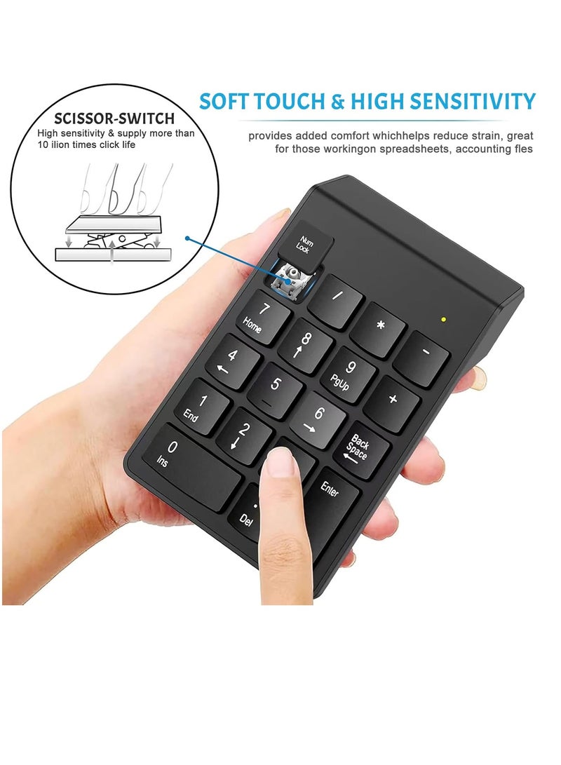 لوحة مفاتيح رقمية لاسلكية 2.4 جيجاهرتز فائقة النحافة - مقاومة للرذاذ - طباعة بالأشعة فوق البنفسجية لـ 18 حرفًا رئيسيًا لأجهزة الكمبيوتر المحمولة (بطارية AAA غير متضمنة) | أسود - Image 3