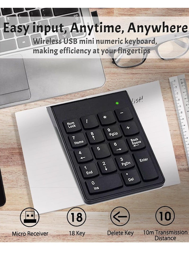 لوحة مفاتيح رقمية لاسلكية 2.4 جيجاهرتز فائقة النحافة - مقاومة للرذاذ - طباعة بالأشعة فوق البنفسجية لـ 18 حرفًا رئيسيًا لأجهزة الكمبيوتر المحمولة (بطارية AAA غير متضمنة) | أسود - Image 4