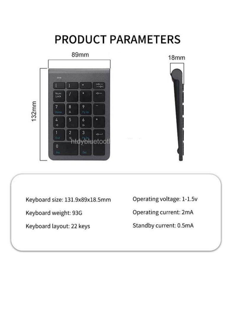 Generic - USB Numeric Keypad Numpad - 22 Key - Ultra Slim design - Splash Proof  - Key characters UV printing For Laptop | Black - Image 1