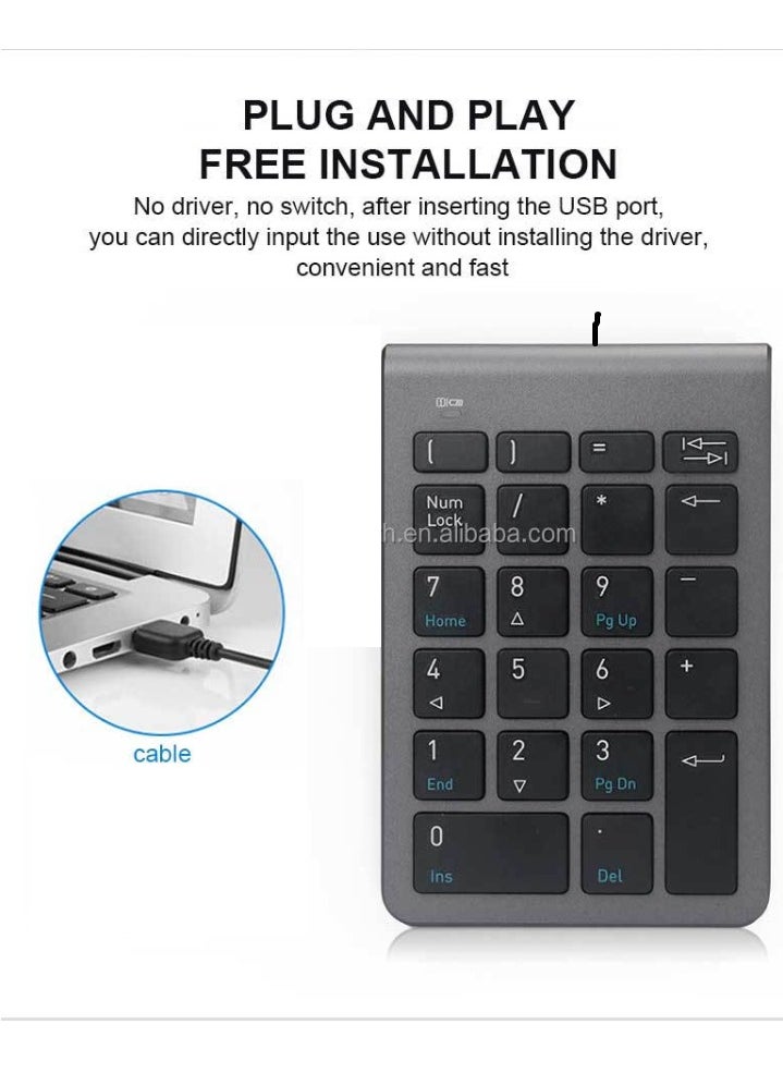 Generic - USB Numeric Keypad Numpad - 22 Key - Ultra Slim design - Splash Proof  - Key characters UV printing For Laptop | Black - Image 1