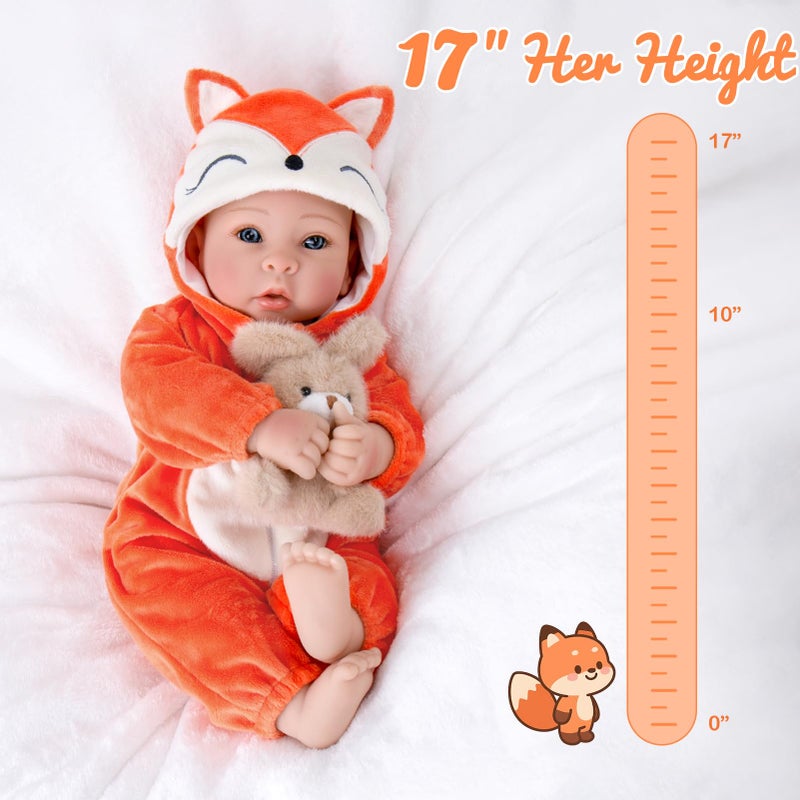 Aori Baby Dolls Lifelike 17 Inches - Realistic Baby Girl Doll Set with Feeding Toy Kit That Look Real, Nice Companion Gift Set for Kids, Grand-Parents, Collection - Image 5