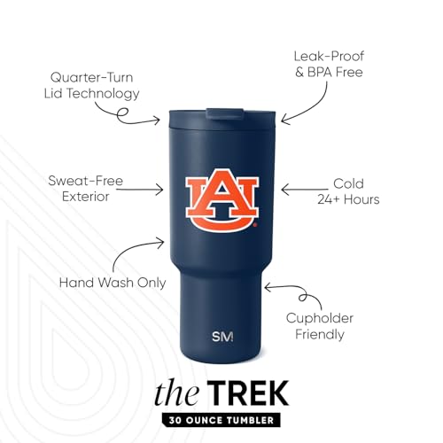Simple Modern Officially Licensed Collegiate Auburn Tigers 30 oz Tumbler with Flip Lid and Straws Insulated Cup Stainless Steel Gifts for Men Women Trek Collection Auburn University - Image 3