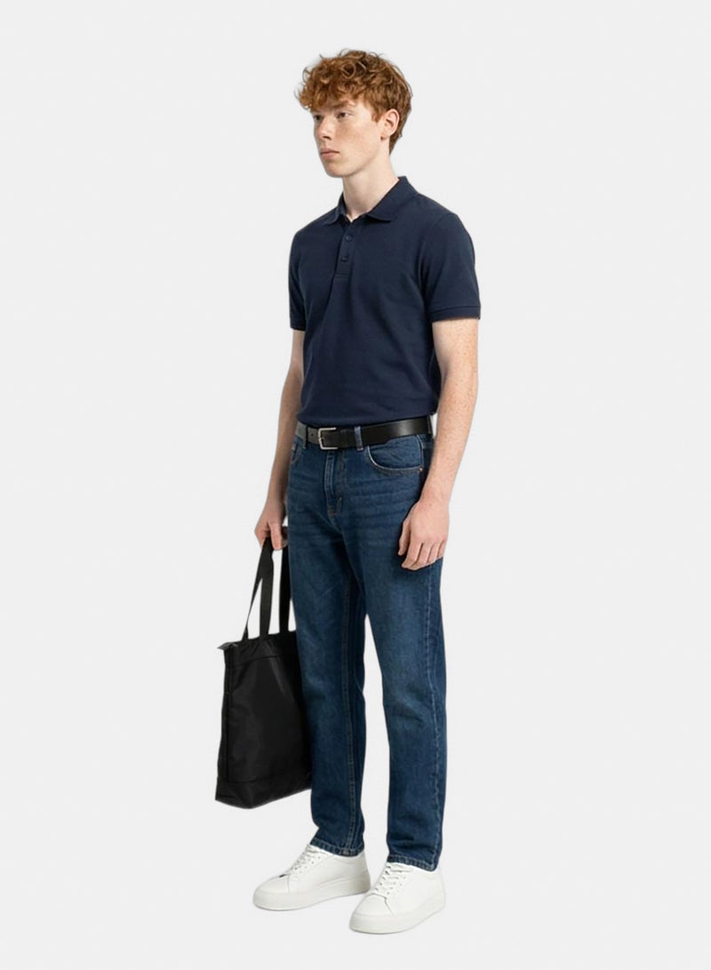 RAVIN Men Ravin Navy Piqué Short Sleeve Slim-Fit Polo Shirt - Image 4
