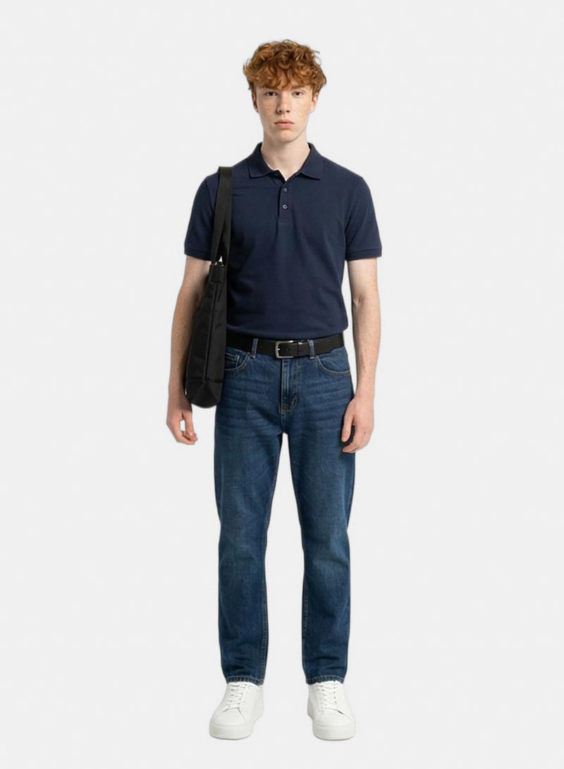 RAVIN Men Ravin Navy Piqué Short Sleeve Slim-Fit Polo Shirt - Image 3