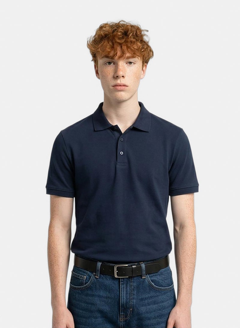 RAVIN Men Ravin Navy Piqué Short Sleeve Slim-Fit Polo Shirt - Image 1