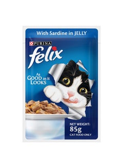 PURINA Felix As Good As It Looks Wet Food For Adult Cats|Complete And Balanced Cat Food |Sardine Flavour|Pack Of 12 Pouches (12 X 85 G)  - Image 2