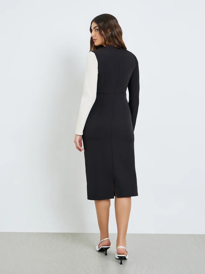 Styli black Styli Color Block Sheath Midi Dress for Women | Best Price UAE