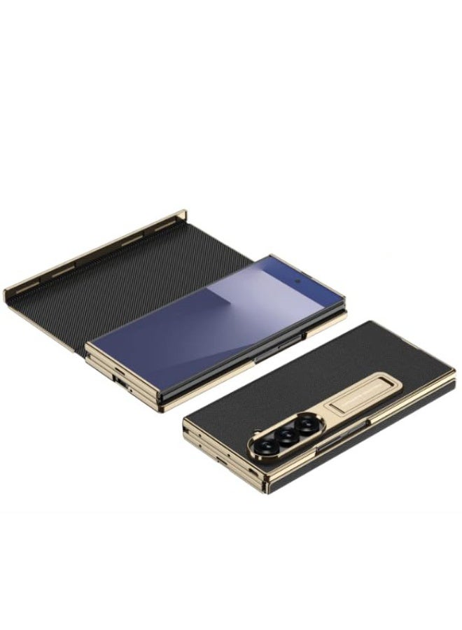 عام غطاء قابل للطي مطلي متوافق مع هاتف سامسونج جالاكسي زد تري فولد، جلد مغناطيسي مع طبقة زجاجية، واقي من البولي كربونات مضاد للصدمات. - Image 4