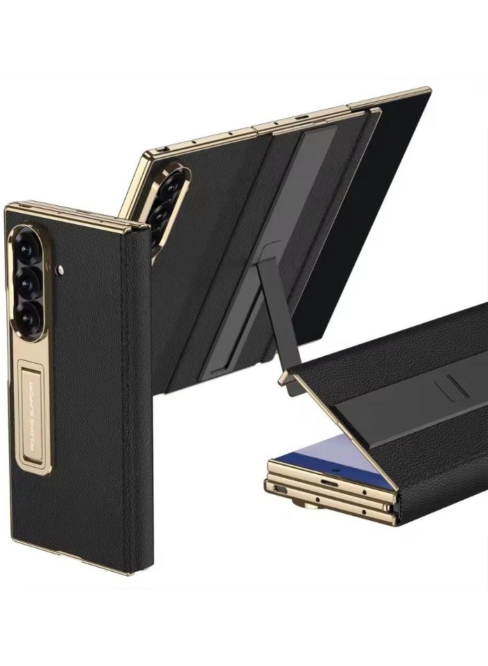 عام غطاء قابل للطي مطلي متوافق مع هاتف سامسونج جالاكسي زد تري فولد، جلد مغناطيسي مع طبقة زجاجية، واقي من البولي كربونات مضاد للصدمات. - Image 1