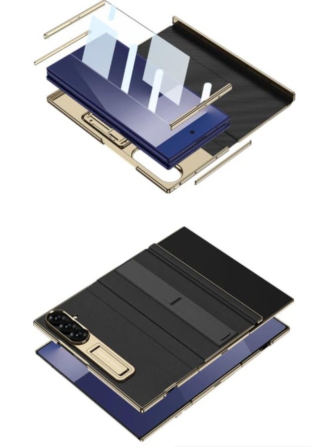 عام غطاء قابل للطي مطلي متوافق مع هاتف سامسونج جالاكسي زد تري فولد، جلد مغناطيسي مع طبقة زجاجية، واقي من البولي كربونات مضاد للصدمات. - Image 3