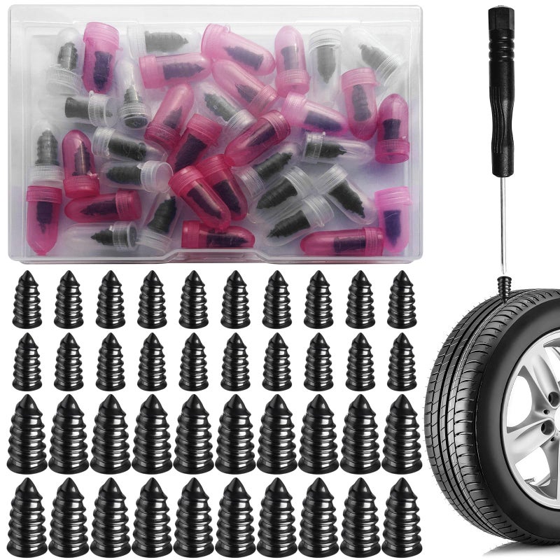 BDFHYK Volisau 40 Pcs Tire Repair Rubber NailTire Plug Kit Spiral Rubber NailsSelfService Puncture Repair Tool with Screwdriver for Car Motorcycle Truck ATV2 Sizes20 Each - Image 3