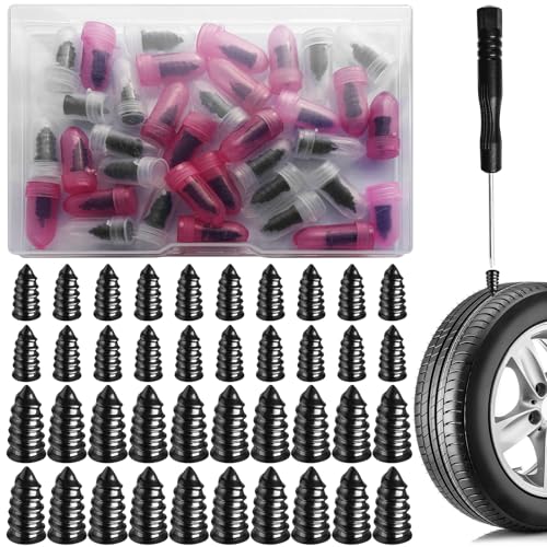 BDFHYK Volisau 40 Pcs Tire Repair Rubber NailTire Plug Kit Spiral Rubber NailsSelfService Puncture Repair Tool with Screwdriver for Car Motorcycle Truck ATV2 Sizes20 Each - Image 1
