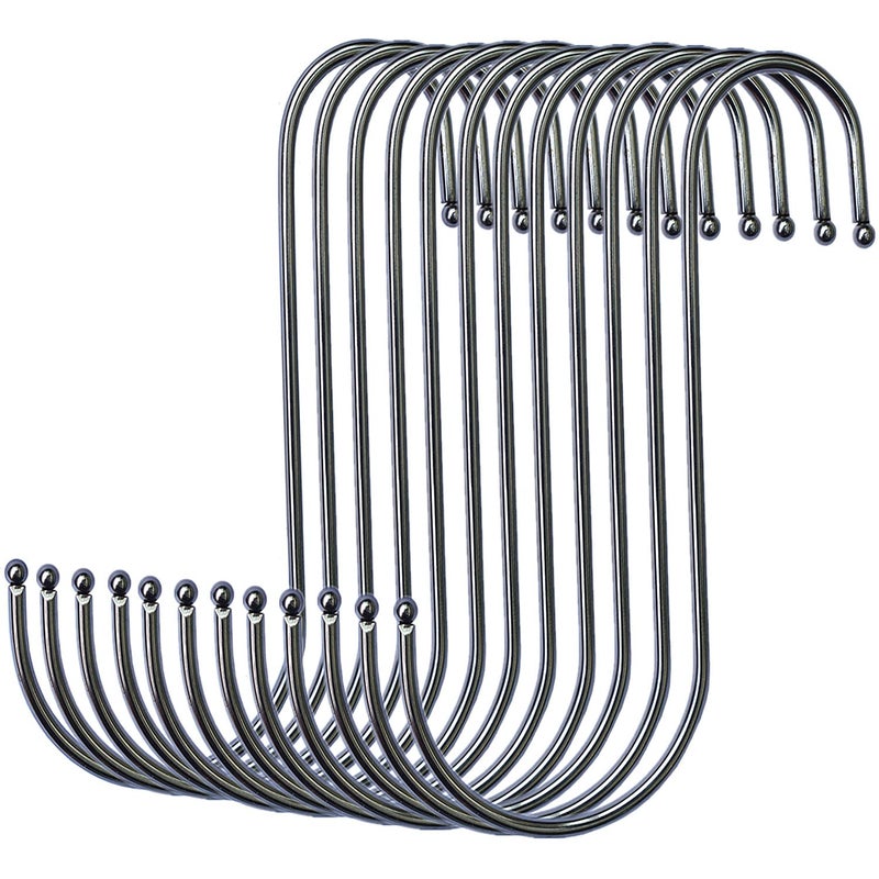 GOTOONE S Hooks Hanging Metal Hook 12 Pack Stainless Steel Large 6 Inch with Round Stopper Non Slip for Closet Clothes Plants Cups Towels Tools Ornament Silver