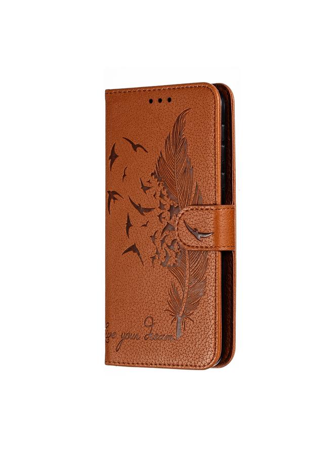 زبون جراب جلدي أفقي بتصميم ريشة من الليتشي مع محفظة وحامل وفتحات للبطاقات لهاتف موتورولا موتو جي 7 باور - Image 3