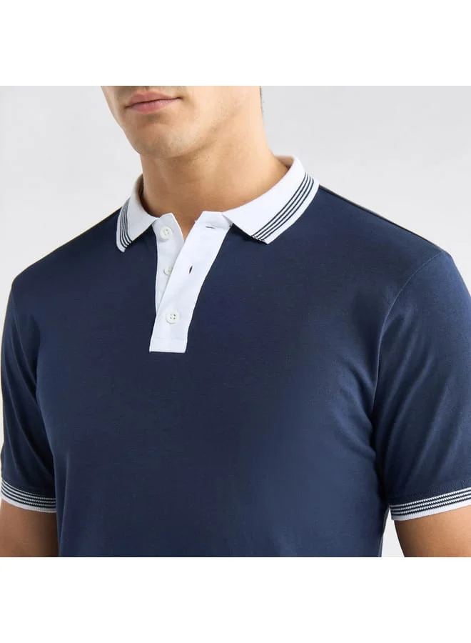 Splash FAV Colourblock Polo T-shirt with Short Sleeves and Button Closure