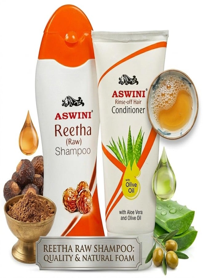 aswini Reetha Shampoo 100ml & Rinse Off Hair Conditioner 100ml | Combo |Ayurvedic Herbal Hair Care from dandruff |Preventing hair dandruff from 1st wash | Soft, Smooth, Frizz-Free Hair | Suitable for Men & Women - Image 2