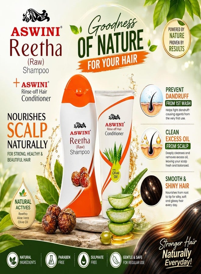 aswini Reetha Shampoo 100ml & Rinse Off Hair Conditioner 100ml | Combo |Ayurvedic Herbal Hair Care from dandruff |Preventing hair dandruff from 1st wash | Soft, Smooth, Frizz-Free Hair | Suitable for Men & Women - Image 3