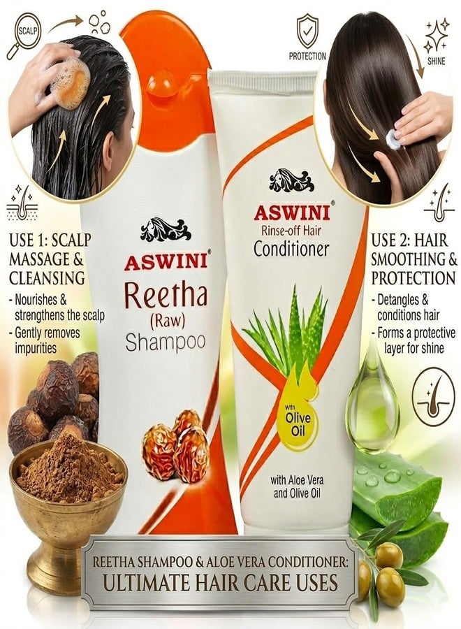 aswini Reetha Shampoo 100ml & Rinse Off Hair Conditioner 100ml | Combo |Ayurvedic Herbal Hair Care from dandruff |Preventing hair dandruff from 1st wash | Soft, Smooth, Frizz-Free Hair | Suitable for Men & Women - Image 4
