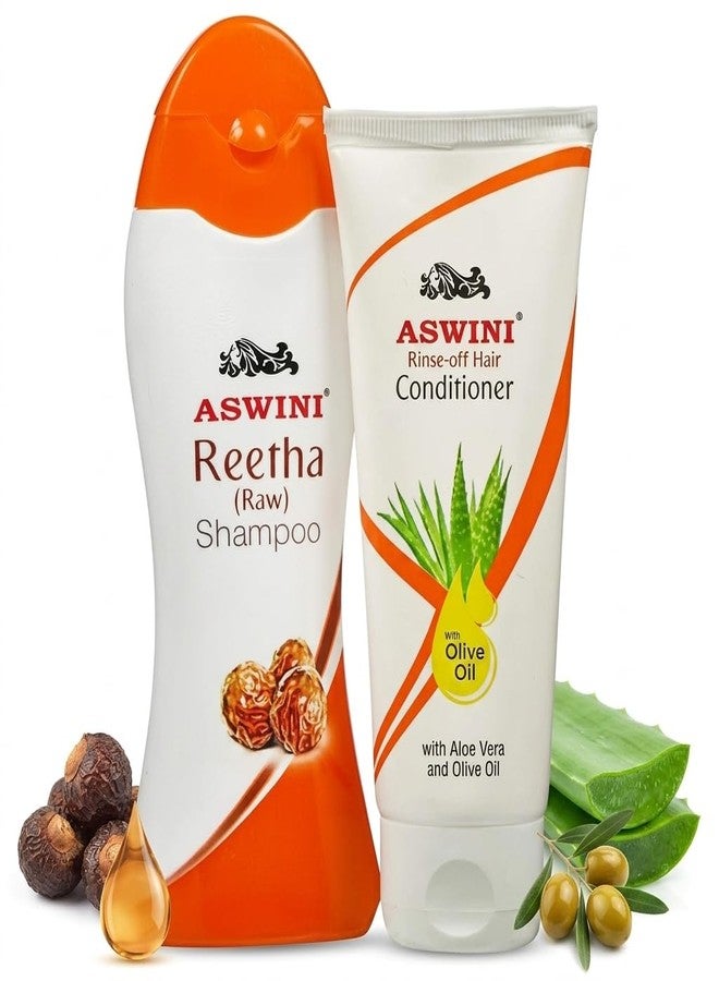 aswini Reetha Shampoo 100ml & Rinse Off Hair Conditioner 100ml | Combo |Ayurvedic Herbal Hair Care from dandruff |Preventing hair dandruff from 1st wash | Soft, Smooth, Frizz-Free Hair | Suitable for Men & Women - Image 1