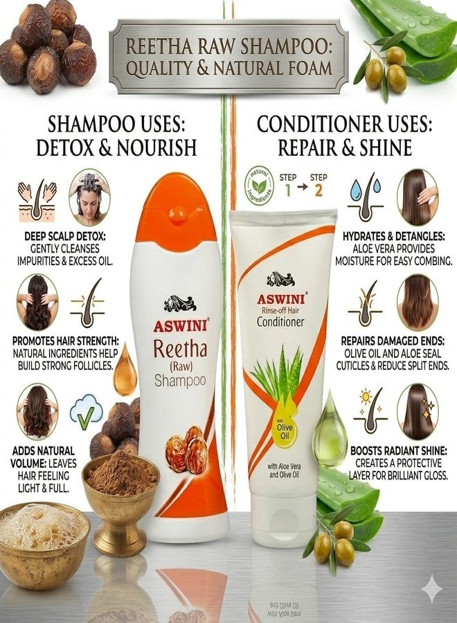 aswini Reetha Shampoo 100ml & Rinse Off Hair Conditioner 100ml | Combo |Ayurvedic Herbal Hair Care from dandruff |Preventing hair dandruff from 1st wash | Soft, Smooth, Frizz-Free Hair | Suitable for Men & Women - Image 5