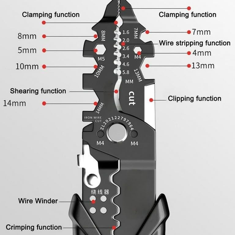 SHREESHANN 25in1 Multifunction Wire StrippersCrimping Tool Stainless Steel Pliers for Cutting Shearing Splitting Looping  - Image 5
