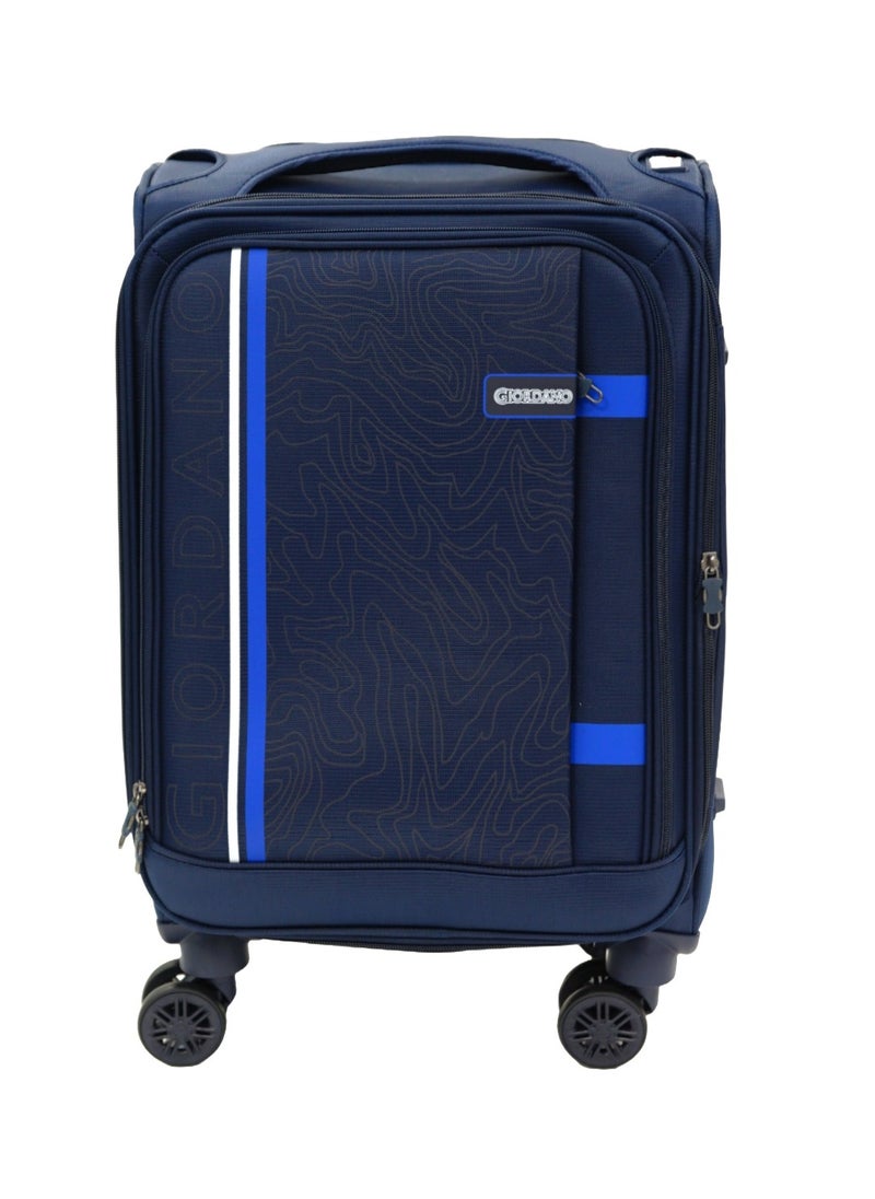 GIORDANO - GIORDANO Jodo Series Carry-on Small Cabin Suitcase Navy Blue, Soft Nylon Lightweight Durable Expandable 4 Wheels Luggage Trolley Bag 20" With Secure TSA Combination Lock. - Image 1