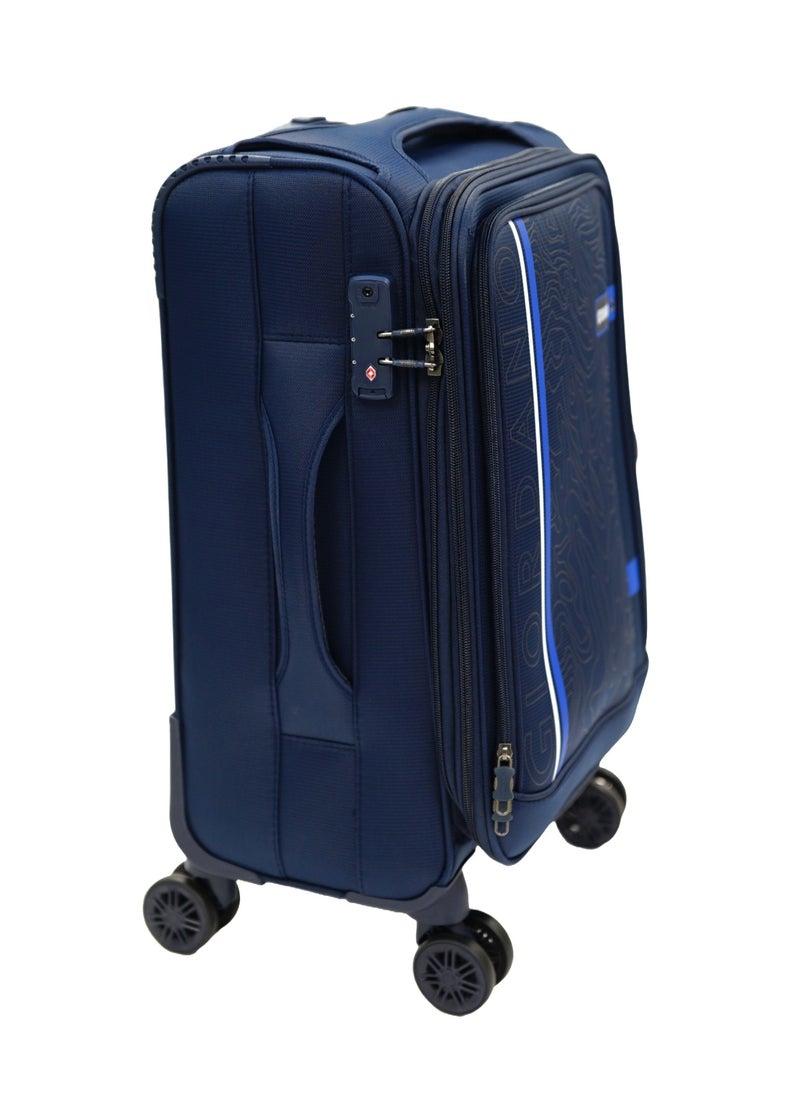 GIORDANO - GIORDANO Jodo Series Carry-on Small Cabin Suitcase Navy Blue, Soft Nylon Lightweight Durable Expandable 4 Wheels Luggage Trolley Bag 20" With Secure TSA Combination Lock. - Image 1