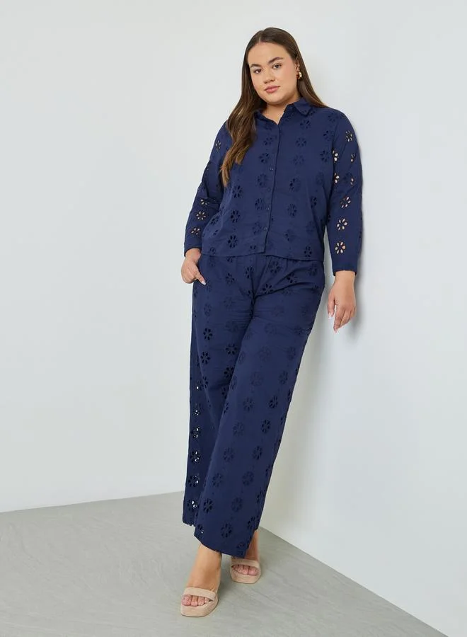Styli Plus Size Schiffli Long Sleeves Shirt