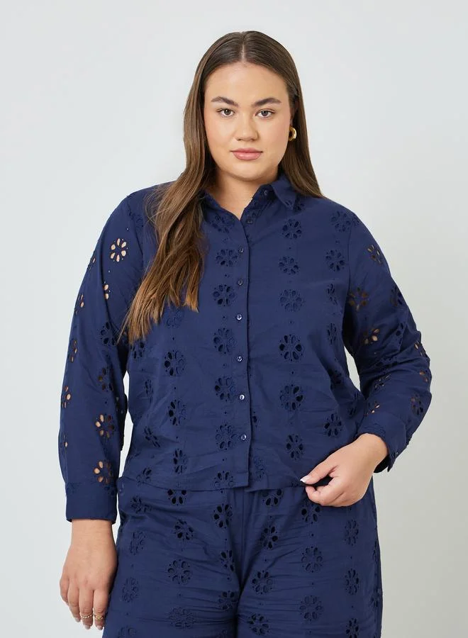 Styli Plus Size Schiffli Long Sleeves Shirt