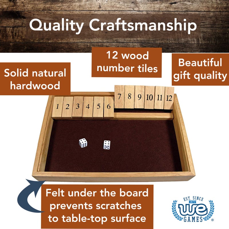 WE Games Deluxe Wood 12 Numbers Shut The Box Game - Image 3