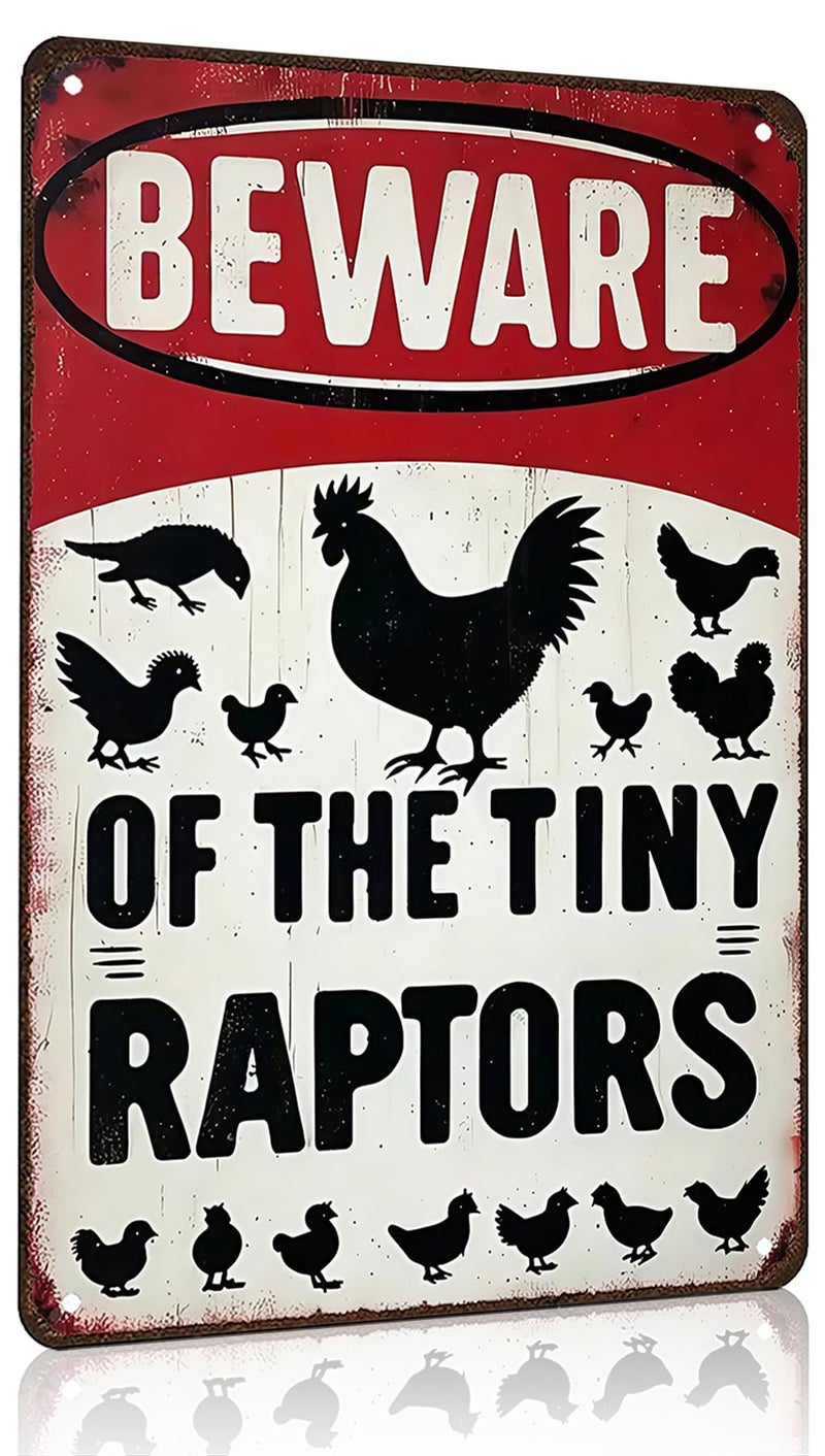 Smilelife Funny Gifts for Women Chicken Lovers Farm Enthusiasts Beware of The Tiny Raptor Chicken Tin Sign for Chicken Coop Farm Kitchen Garden Yard Decor 8 X 12 Inch (3921) - Image 1