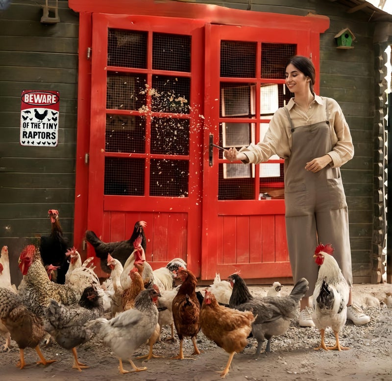 Smilelife Funny Gifts for Women Chicken Lovers Farm Enthusiasts Beware of The Tiny Raptor Chicken Tin Sign for Chicken Coop Farm Kitchen Garden Yard Decor 8 X 12 Inch (3921) - Image 4
