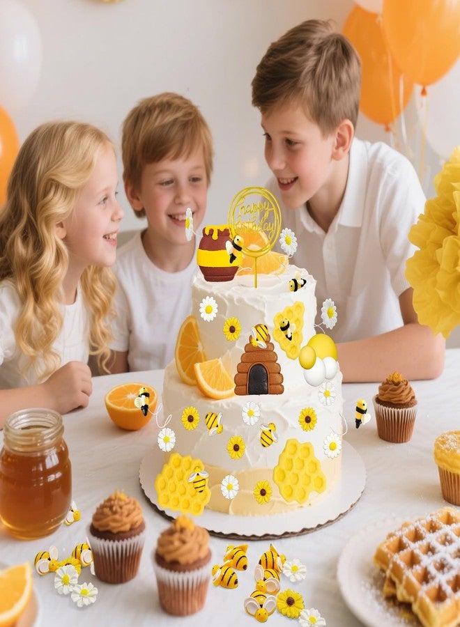 سيمبل بوليمر مجموعة تزيين الكيك على شكل خلية نحل من سيمبل بوليمر، 75 قطعة، لتزيين الكيك على شكل مرطبان عسل، مثالية لحفلات أعياد الميلاد والذكرى السنوية. - Image 3