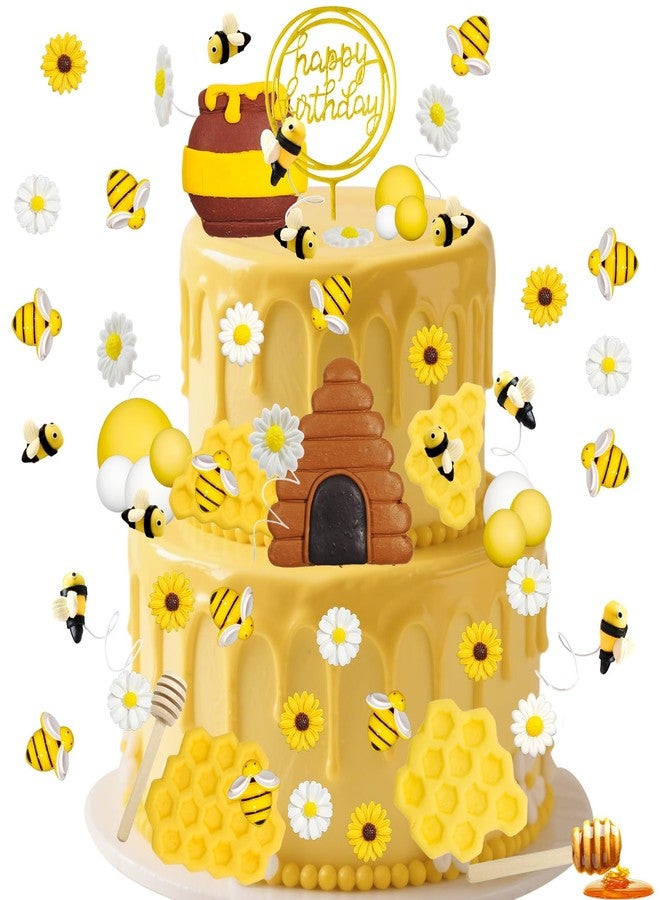 سيمبل بوليمر مجموعة تزيين الكيك على شكل خلية نحل من سيمبل بوليمر، 75 قطعة، لتزيين الكيك على شكل مرطبان عسل، مثالية لحفلات أعياد الميلاد والذكرى السنوية. - Image 1