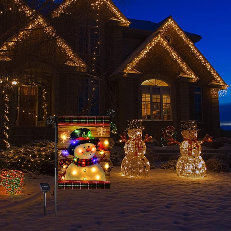 FLAGMESAGE Lighted Christmas Garden Flag for Outside, Led Snowman Garden Flag, Winter Yard Flag 28x40 Double Sided for Outdoor Yard Porch Lawn Decoration - Image 4