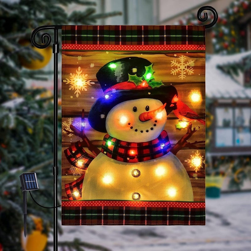 FLAGMESAGE Lighted Christmas Garden Flag for Outside, Led Snowman Garden Flag, Winter Yard Flag 28x40 Double Sided for Outdoor Yard Porch Lawn Decoration - Image 1