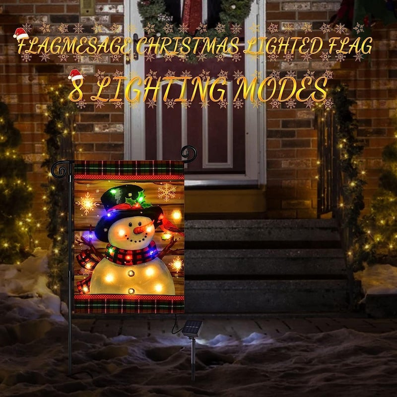 FLAGMESAGE Lighted Christmas Garden Flag for Outside, Led Snowman Garden Flag, Winter Yard Flag 28x40 Double Sided for Outdoor Yard Porch Lawn Decoration - Image 3