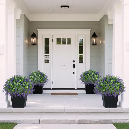 Juxdp Artificial Boxwood Topiary Ball with Lavender - Set of 2 for Front Porch Decoration,Fake Bushes Potted Plants Faux Greenery Tree UV Resistant for Outdoor Indoor Garden Farmhouse Home Decor (Purple) - Image 5