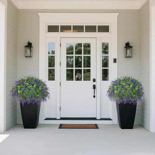 Juxdp Artificial Boxwood Topiary Ball with Lavender - Set of 2 for Front Porch Decoration,Fake Bushes Potted Plants Faux Greenery Tree UV Resistant for Outdoor Indoor Garden Farmhouse Home Decor (Purple) - Image 3