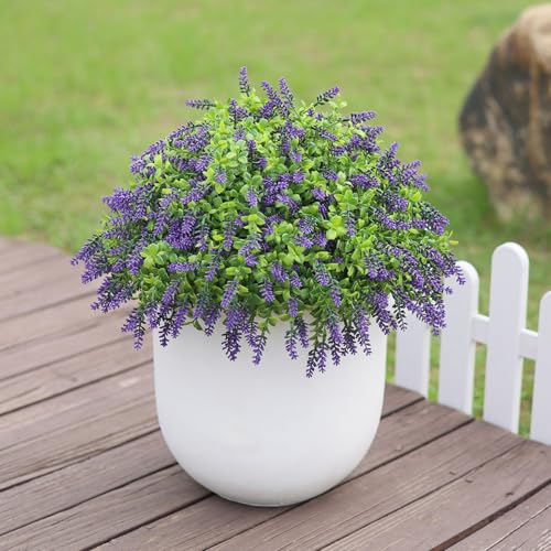Juxdp Artificial Boxwood Topiary Ball with Lavender - Set of 2 for Front Porch Decoration,Fake Bushes Potted Plants Faux Greenery Tree UV Resistant for Outdoor Indoor Garden Farmhouse Home Decor (Purple) - Image 2