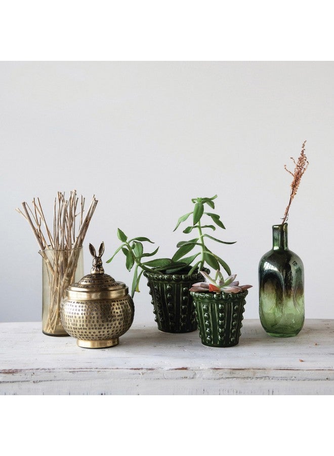 Creative Co-Op Round Hammered Metal Container with Rabbit Finial, Brass Finish - Image 5