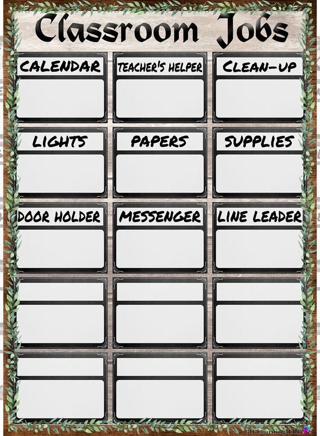 3D Learning LLF Farmhouse Class Jobs Chart- Laminated 14x19.5 - Classroom Posters and Decorations, Back to School Supplies, Teachers' Posters for Preschool, Kindergarten, Elementary Classes, Home School - Image 1