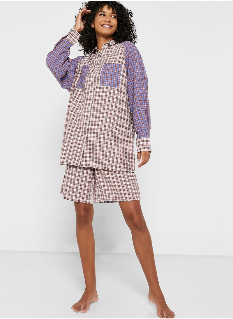 TOPSHOP Spliced Check Oversized Pyjama Shirt  - Image 4